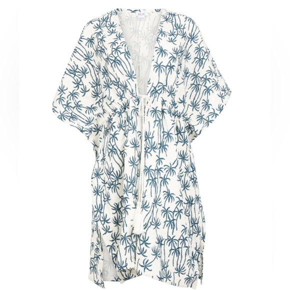 NWT, SPLENDID - THE TROPIC VEIL COVERUP - CREAM/TEAL PALMS - Picture 1 of 6